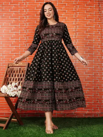 Printed Cotton Rayon Anarkali Kurta for Women