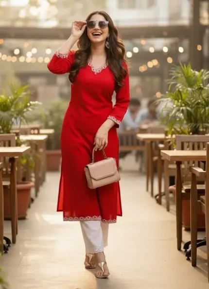 Embroidered Pure Cotton Straight Kurta for Women