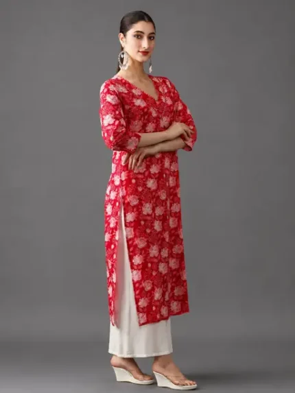 Floral Print Viscose Rayon Straight Kurta for Women